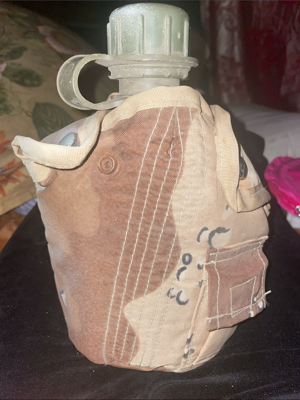 Vintage Military-Style Canteen with Desert Camo Cover - Tan/Brown